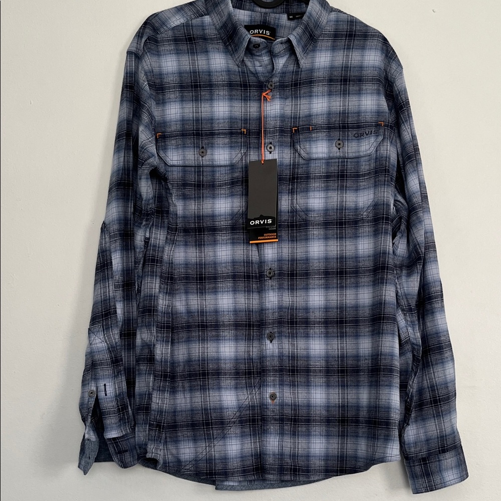 Orvis Men's Navy and Gray Plaid Button Down Shirt